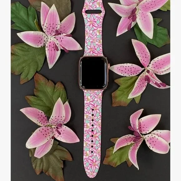 Flowers Silicone Watch Band Compatible with Apple Watch
